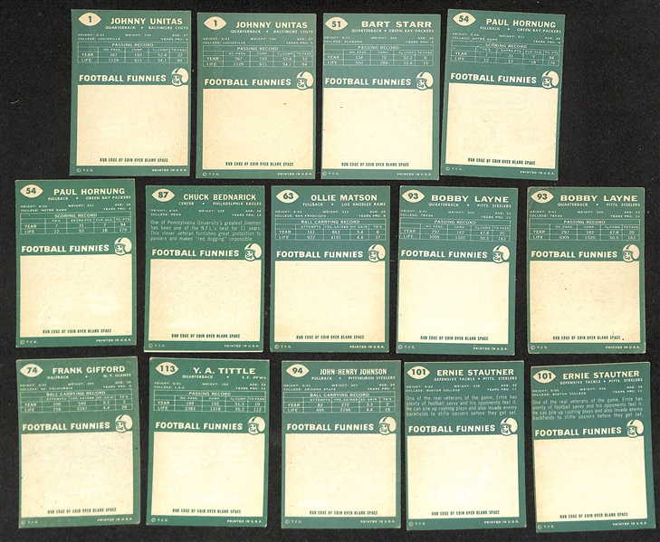 Lot of (190) Assorted 1960 Topps Football Cards w. (2) Johnny Unitas & Bart Star 