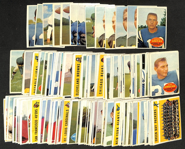 Lot of (190) Assorted 1960 Topps Football Cards w. Johnny Unitas & (2) Bart Star 