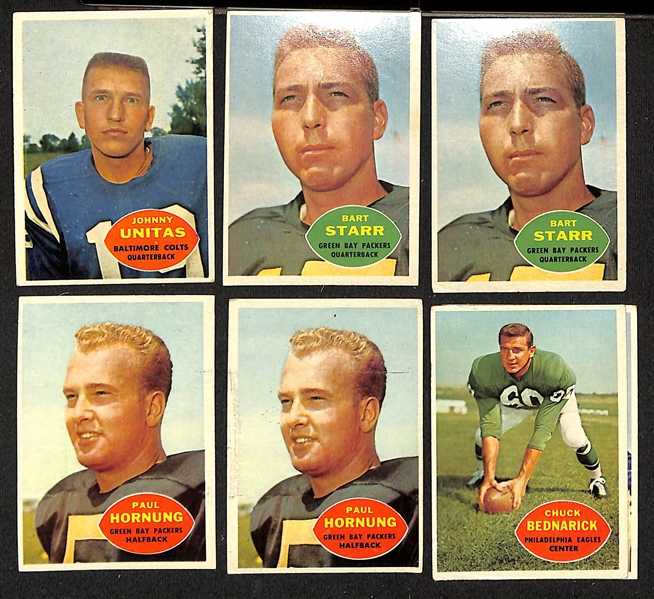 Lot of (190) Assorted 1960 Topps Football Cards w. Johnny Unitas & (2) Bart Star 