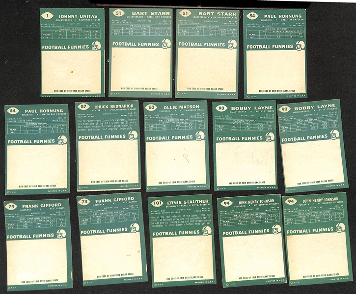 Lot of (190) Assorted 1960 Topps Football Cards w. Johnny Unitas & (2) Bart Star 