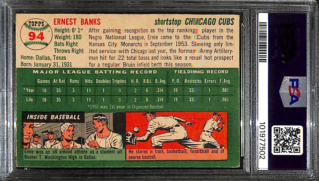 1954 Topps Ernie Banks Rookie Card #94 Graded PSA 5