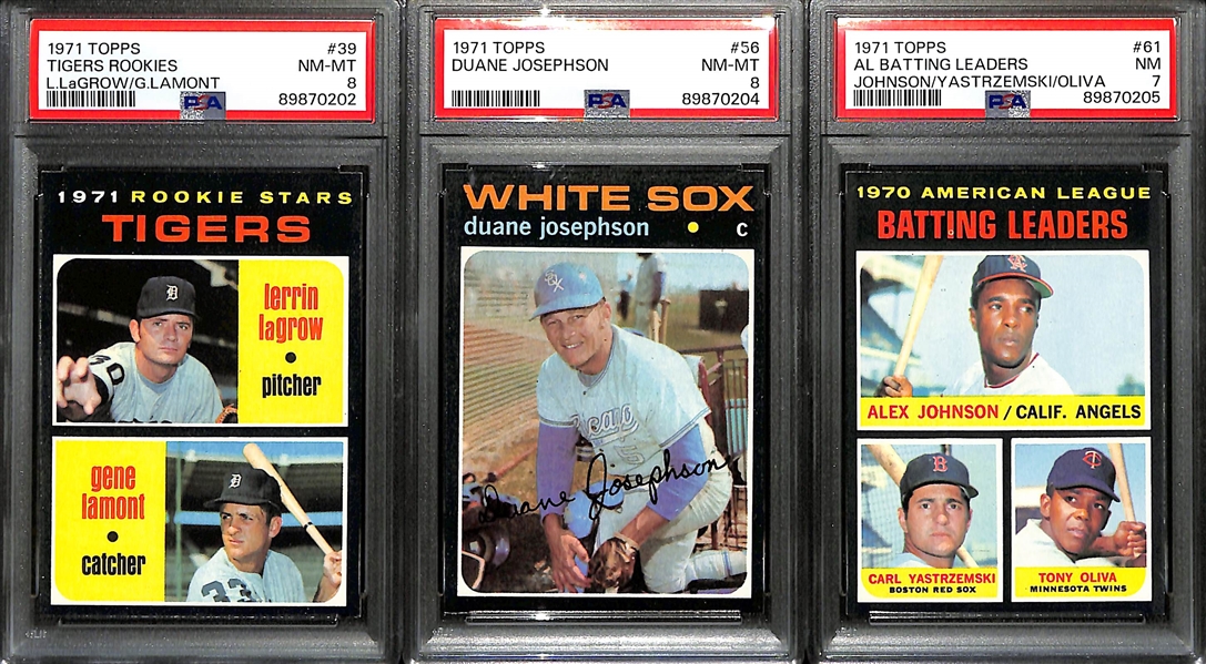 Lot of (12) 1971 Topps Baseball PSA Graded Cards w. Tigers Rookies LaGrow/Lamont PSA 8