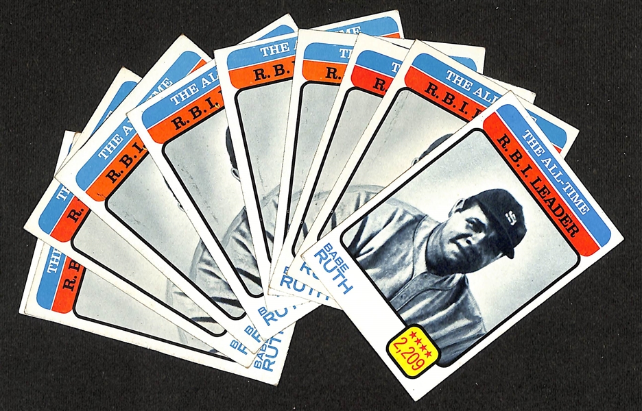 Lot of (10) 1973 Topps Babe Ruth All Time RBI Leader Cards