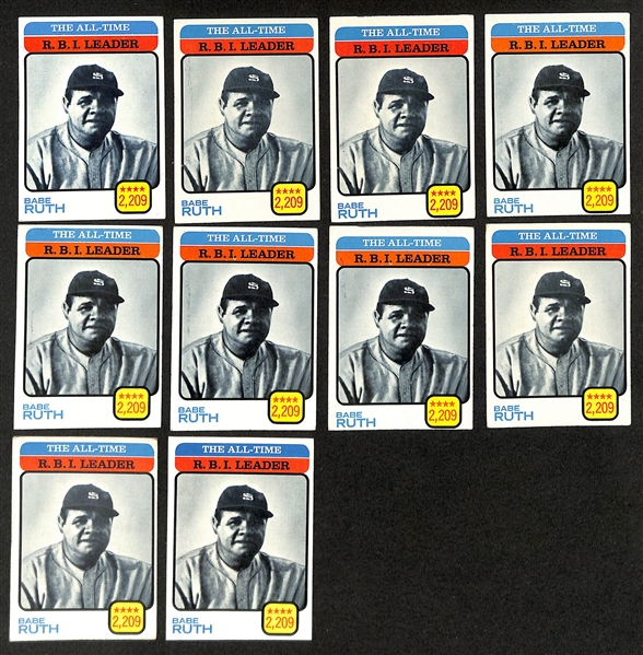 Lot of (10) 1973 Topps Babe Ruth All Time RBI Leader Cards