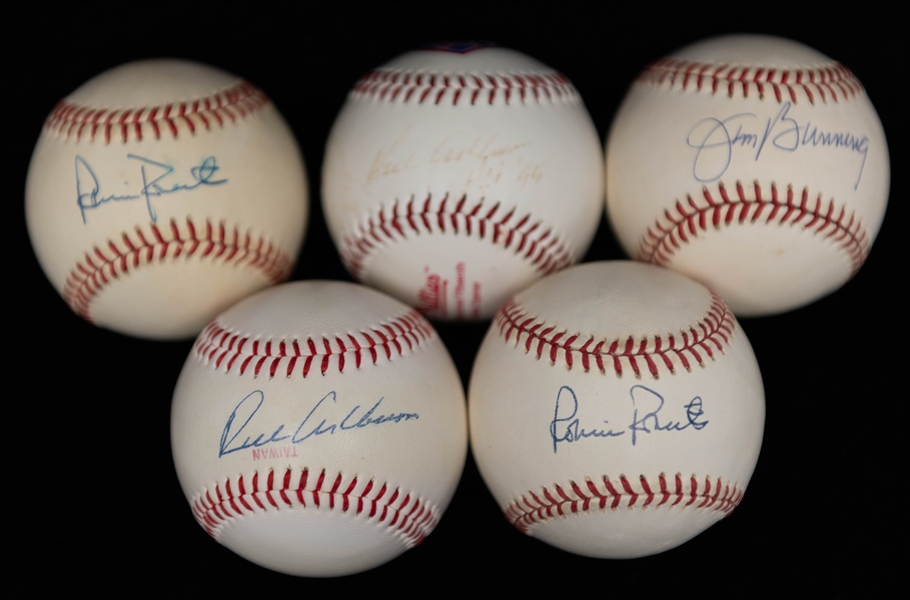 Lot of (5) Philadelphia Phillies Signed Baseballs w. HOFers Bunning, Roberts & Allen + (JSA Auction Letter)