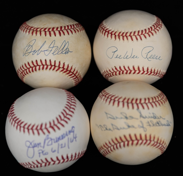 Lot of (4) Hall of Famer Signed Baseballs w. Duke Snider & Pee Wee Reese +(JSA Auction Letter)