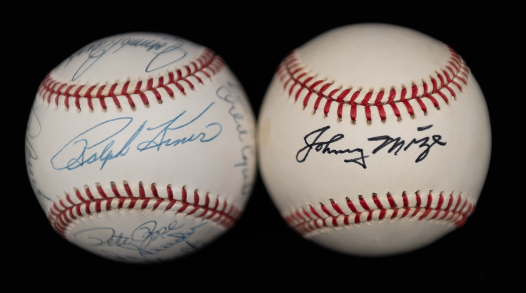 Lot of (2) Signed Baseballs- Johnny Mize + Multi Signed NL All Star Ball inc. Pete Rose, Duke Snider, Johnny Bench, Lou Brock, + (JSA Auction Letter)