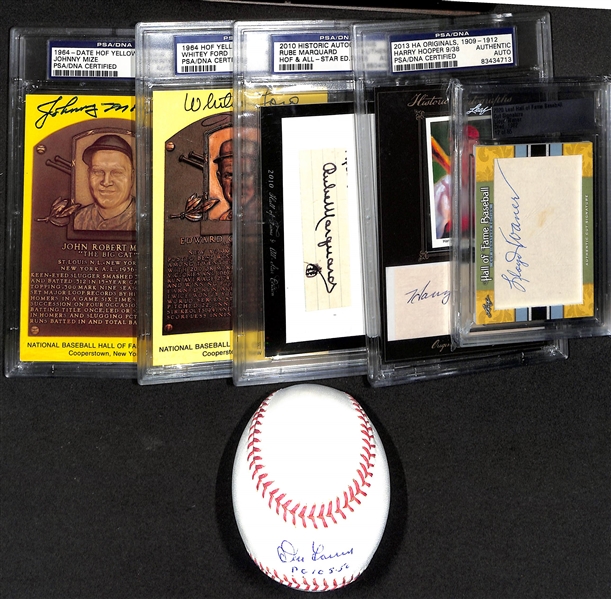 Lot of (6) Signed Baseball Memorabilia inc. Lloyd Warner Cut Signature, Harry Hooper Cut Signature, Rube Marquand Cut Signature, + (All Certified)