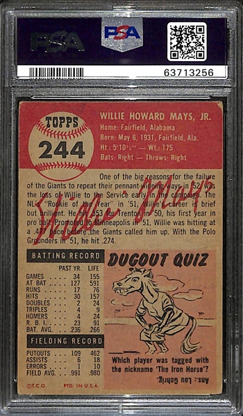 1953 Topps Willie Mays #244 Graded PSA 3.5