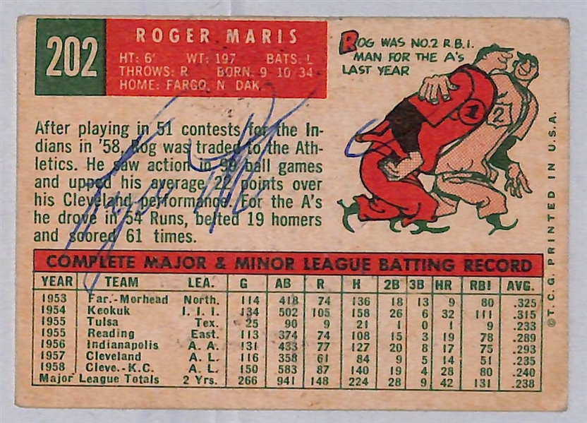 Roger Maris Signed Baseball 1959 Topps Baseball Card - Full JSA Letter of Authenticity
