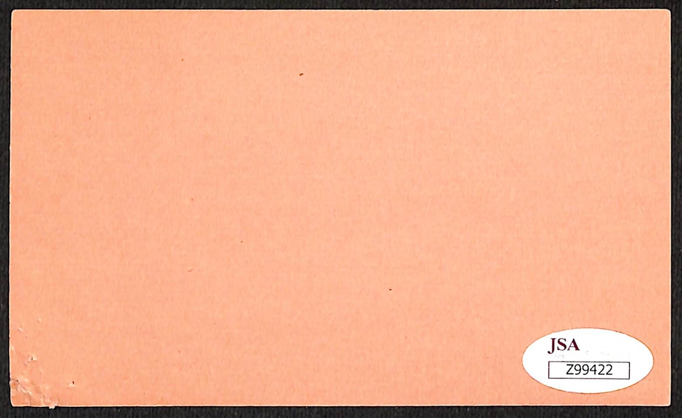 Frank Home Run Baker Signed Index Card - Full JSA Letter of Authenticity
