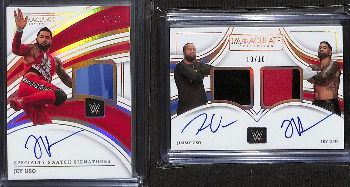 Lot of (2) 2023 Panini Immaculate Collection WWE Jey Uso and Jimmy Uso Patch Autographs #/10