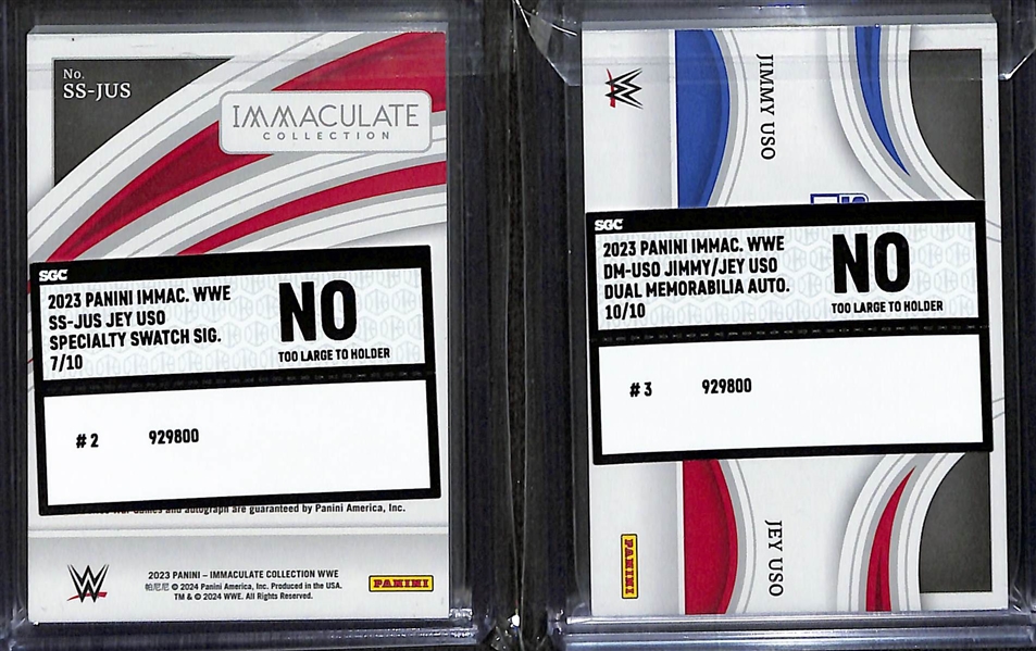 Lot of (2) 2023 Panini Immaculate Collection WWE Jey Uso and Jimmy Uso Patch Autographs #/10
