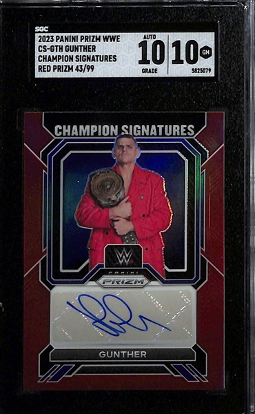 Lot of (5) Raw and SGC Graded Serial Numbered WWE Cards w. Gunther #/99, The Miz #/10, Sami Zayn #/99, Jimmy Uso #/10, and Andrade #/99