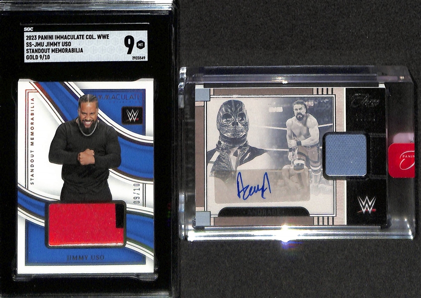 Lot of (5) Raw and SGC Graded Serial Numbered WWE Cards w. Gunther #/99, The Miz #/10, Sami Zayn #/99, Jimmy Uso #/10, and Andrade #/99
