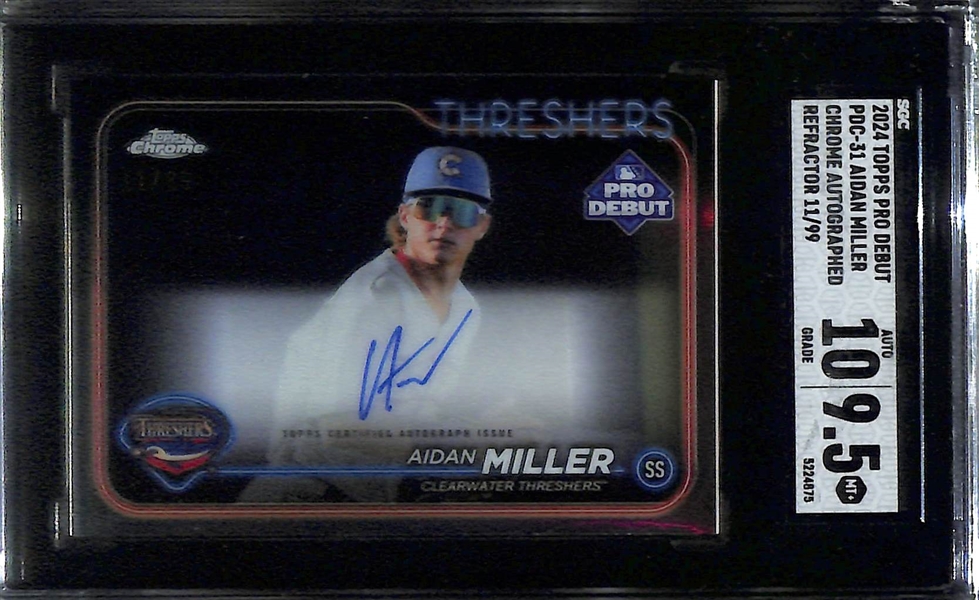 Lot of (3) SGC Graded Serial Numbered Philadelphia Phillies Cards w. Bryson Stott #/50, Andrew Painter #/30, and Aidan Miller #/99