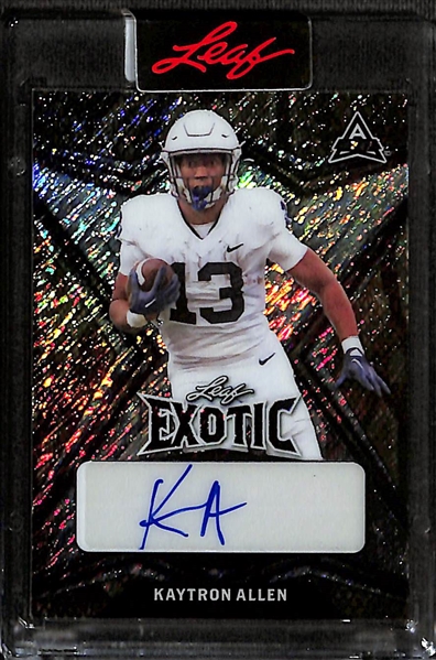 Lot of (3) Raw and Graded Leaf Football Autograph Cards w. Travis Hunter #/10, Kaytron Allen #/8, Emeka Egbuka #/8