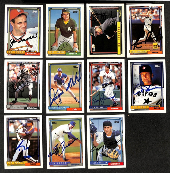 (215+) Signed 1992 Topps Baseball Cards w. Joe Torre, Tony LaRussa, Jim Leyland, Luis Gonzalez, +(JSA Auction Letter)