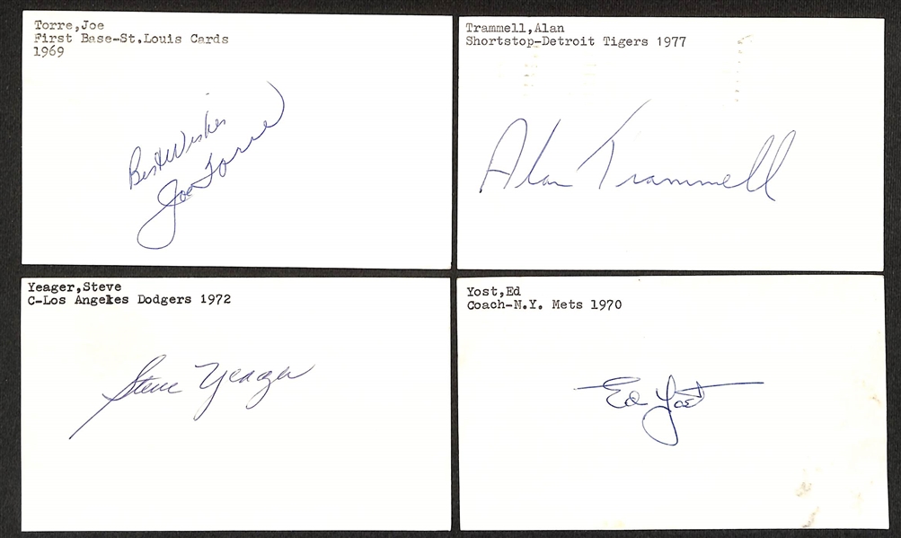 (125+) Signed Baseball Index Cards w. Robin Yount, George Weiss, Hoyt Wilhelm, + (JSA Auction Letter)