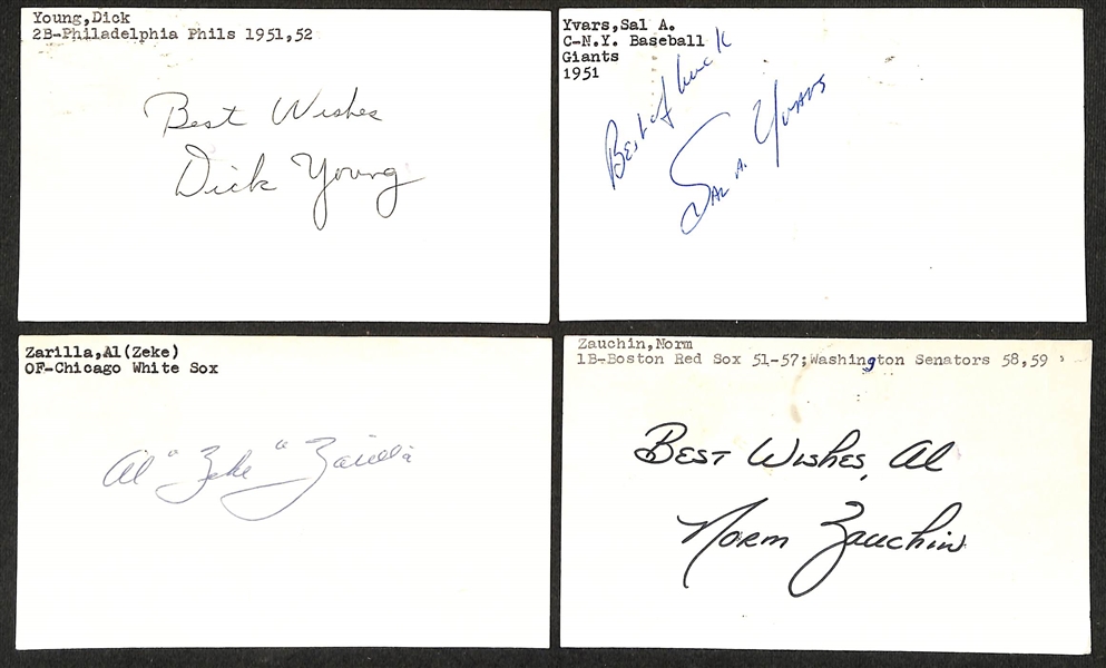 (125+) Signed Baseball Index Cards w. Robin Yount, George Weiss, Hoyt Wilhelm, + (JSA Auction Letter)