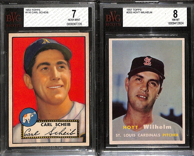 1952 Topps Carl Scheib (Philadelphia A's) #116 (BVG 7) & 1957 Topps Hoyt Wilhelm #203 (BVG 8)  
