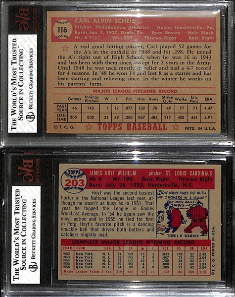 1952 Topps Carl Scheib (Philadelphia A's) #116 (BVG 7) & 1957 Topps Hoyt Wilhelm #203 (BVG 8)  