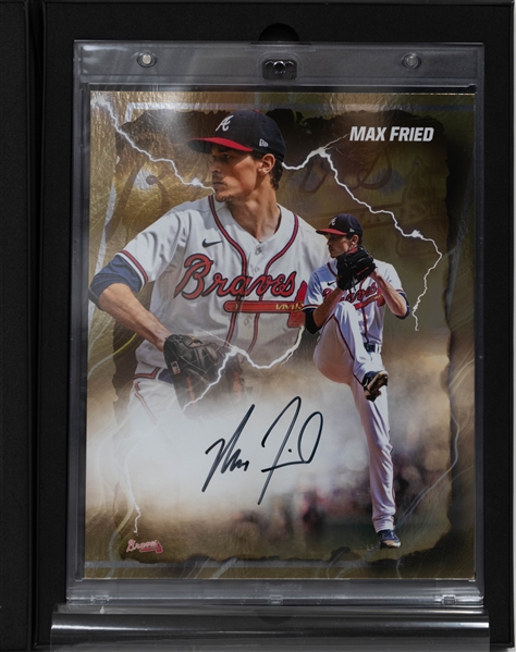 Lot of (3) Fanatics Under Wraps Emanate Baseball Signed and Numbered 8x10 Photocards w. George Brett, Max Fried, and Jazz Chisholm 