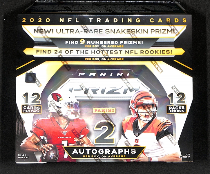 2020 Panini Prizm Football Sealed Hobby Box (2 Autographs on average.  Possible Burrow, Herbert, Hurts Rookies)
