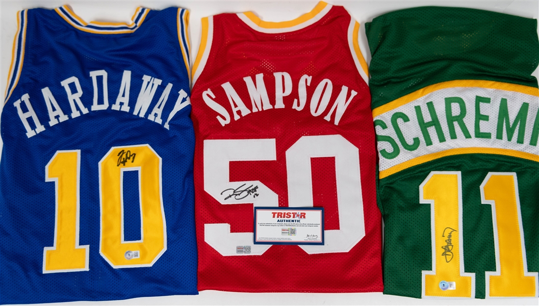 Lot of 3 Signed Basketball Jerseys w. Detlef Schrempf, Ralph Sampson, and Tim Hardaway Sr. (All Authenticated)