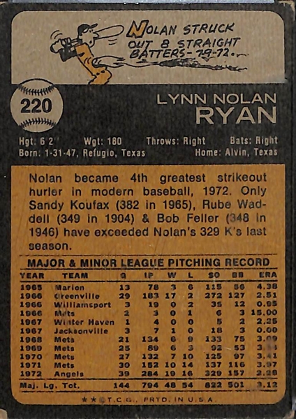 1973 Topps Nolan Ryan Signed Baseball Card + (JSA Auction Letter)