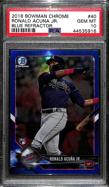 2018 Bowman Chrome Ronald Acuna Jr. Blue Refractor Rookie Card #40 Graded PSA 10