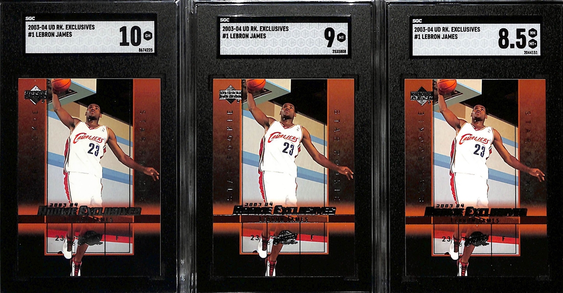 (3) 2003-04 LeBron James Upper Deck Rookie Exclusive Rookie Cards - SGC 10, SGC 9, SGC 8.5