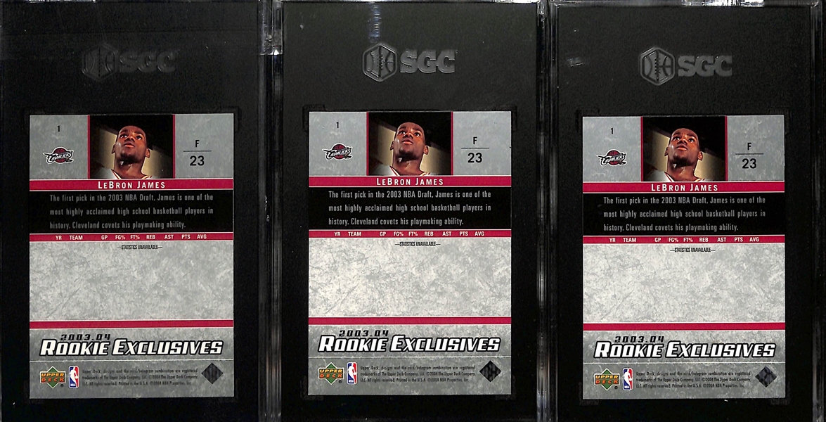 (3) 2003-04 LeBron James Upper Deck Rookie Exclusive Rookie Cards - SGC 10, SGC 9, SGC 8.5
