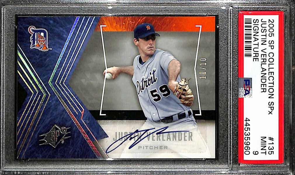 2005 SP Collection SPx Justin Verlander (#135) Rookie Autograph Card #ed 10/10 Graded PSA 9