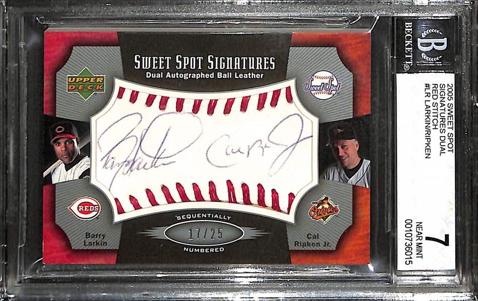 2005 Upper Deck Sweet Spot Signatures Dual Barry Larkin & Cal Ripken Jr. Graded BVG 7 (9 Autograph Grade)