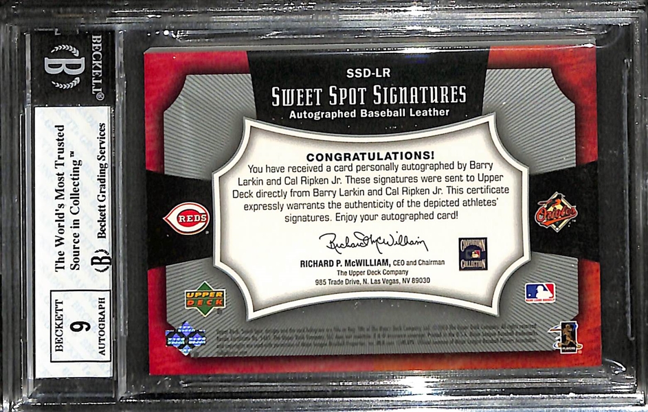 2005 Upper Deck Sweet Spot Signatures Dual Barry Larkin & Cal Ripken Jr. Graded BVG 7 (9 Autograph Grade)