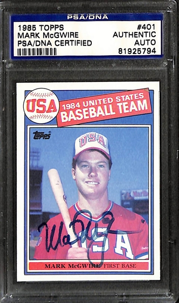 (2) Signed Cards - 1985 Topps Mark McGwire Rookie Card & 1991 Star Career Stats Barry Bonds Card (Both PSA/DNA Authenticated/Slabbed)