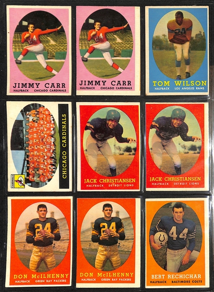 Lot of (100) 1958 Topps Football Cards w. Sonny Jurgenson RC
