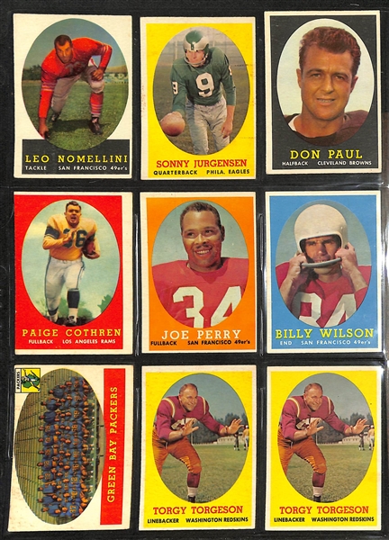 Lot of (100) 1958 Topps Football Cards w. Sonny Jurgenson RC