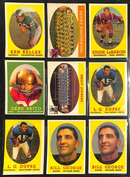 Lot of (100) 1958 Topps Football Cards w. Sonny Jurgenson RC