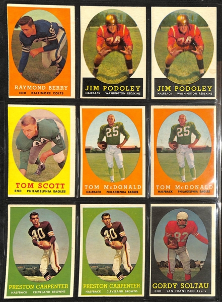 Lot of (100) 1958 Topps Football Cards w. Sonny Jurgenson RC