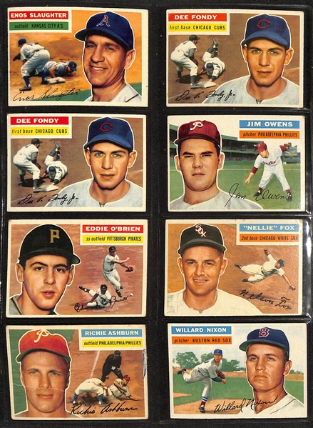 Lot of Approximately (280) Assorted 1956 Topps Baseball Cards w. Enos Slaugher 