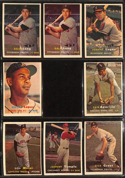 Lot of Approximately (225) Assorted 1957 Topps Baseball Cards w. Luis Aparicio