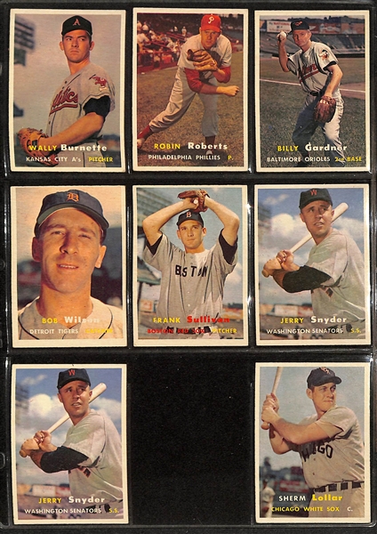 Lot of Approximately (225) Assorted 1957 Topps Baseball Cards w. Luis Aparicio