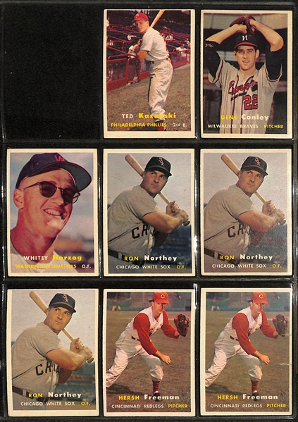 Lot of Approximately (225) Assorted 1957 Topps Baseball Cards w. Luis Aparicio