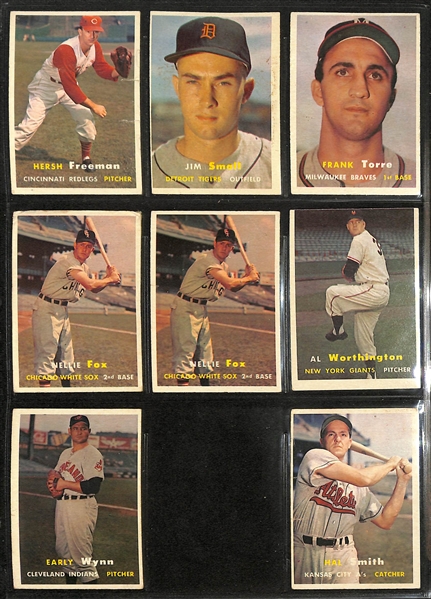Lot of Approximately (225) Assorted 1957 Topps Baseball Cards w. Luis Aparicio