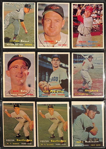 Lot of Approximately (225) Assorted 1957 Topps Baseball Cards w. Luis Aparicio