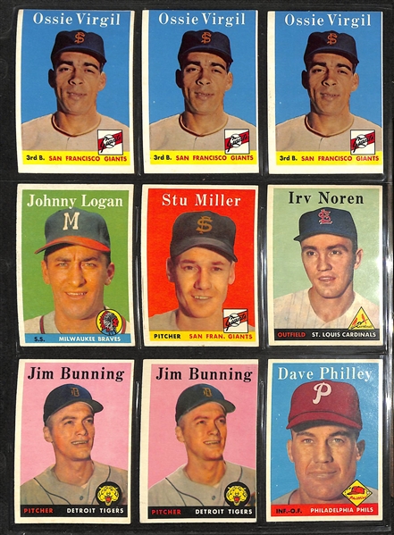 Lot of Approximately (280) Assorted 1958 Topps Baseball Cards w. Richie Ashburn