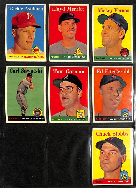 Lot of Approximately (280) Assorted 1958 Topps Baseball Cards w. Richie Ashburn
