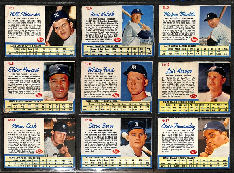 Lot of (108) Different 1962 Post Cereal Cards w. Mickey Mantle